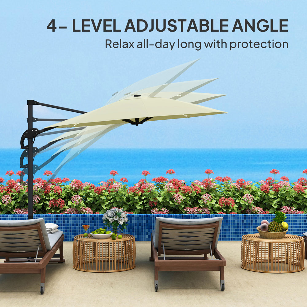 Outsunny 2 Tier Cream Solar LED Crank Handle Parasol with Cross Base 3m Image 5