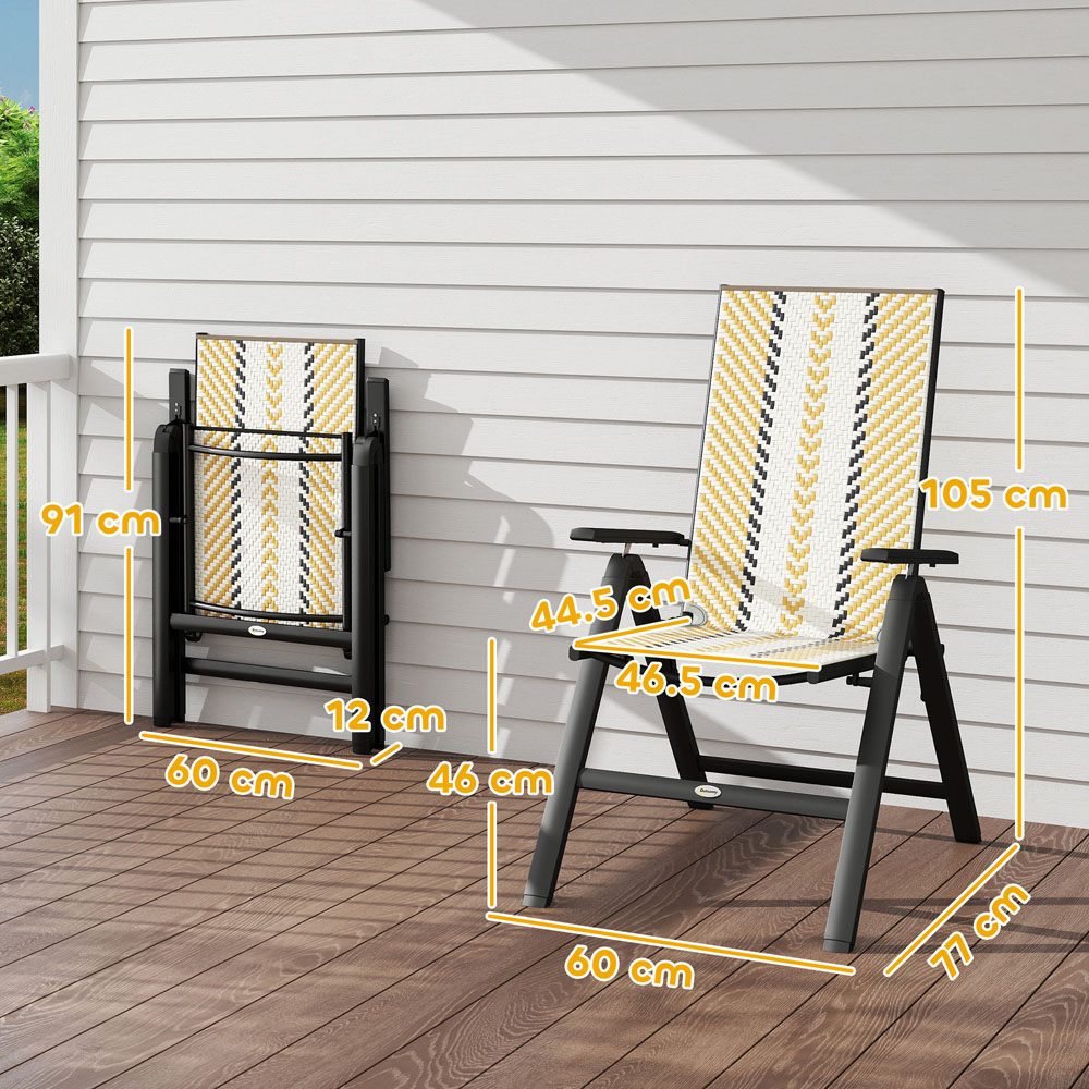 Outsunny Set of 2 Orange Rattan 5 Position Adjustable Folding Garden Chair Image 9