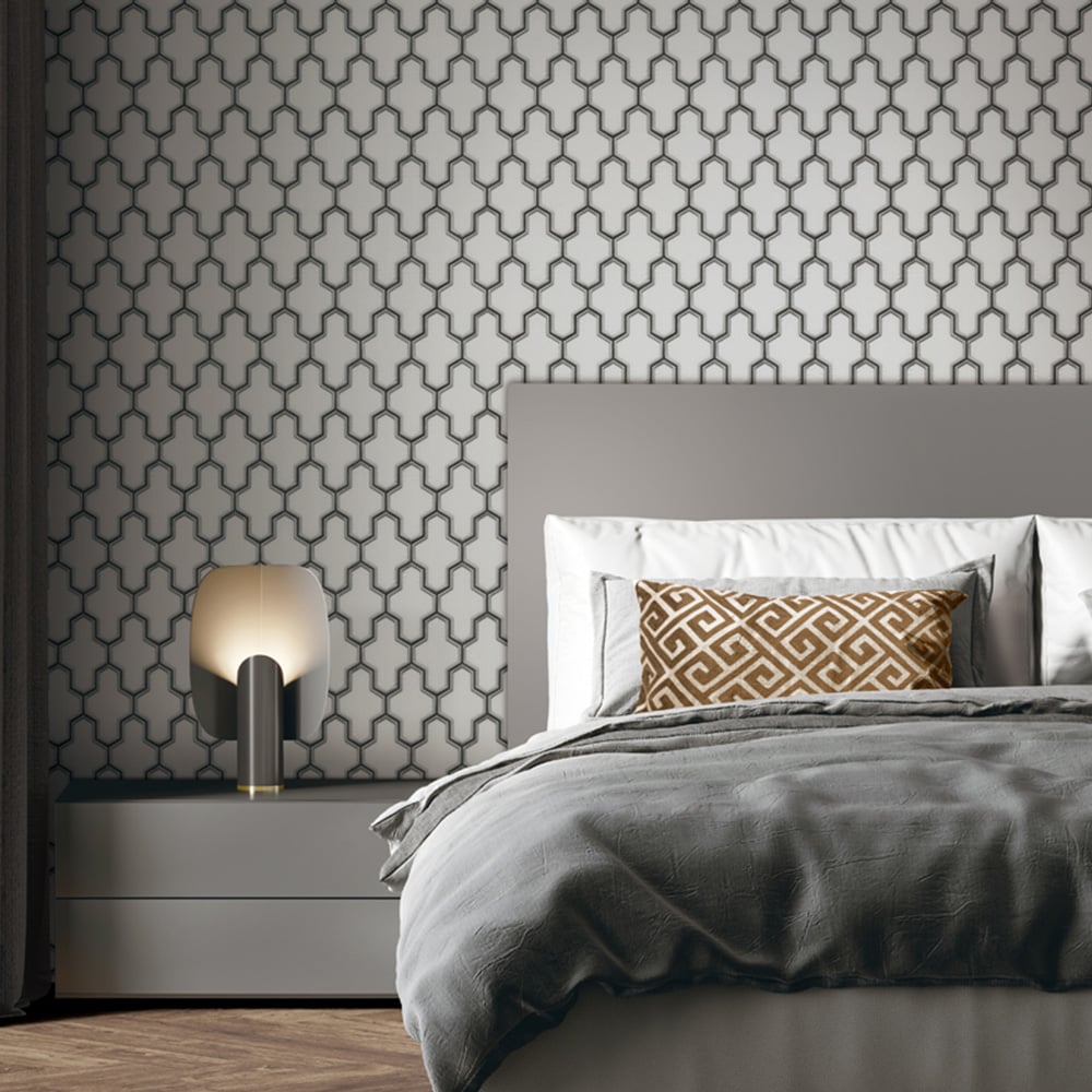 Design ID Geometric Silk Black and White Wallpaper Image 2