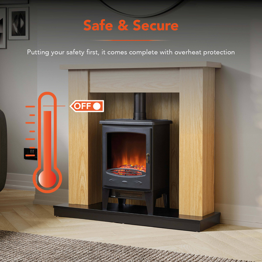 Warmlite Cambridge Black and Oak Stove Fireplace Suite with LED Flame Effect 1850W 40 inch Image 6