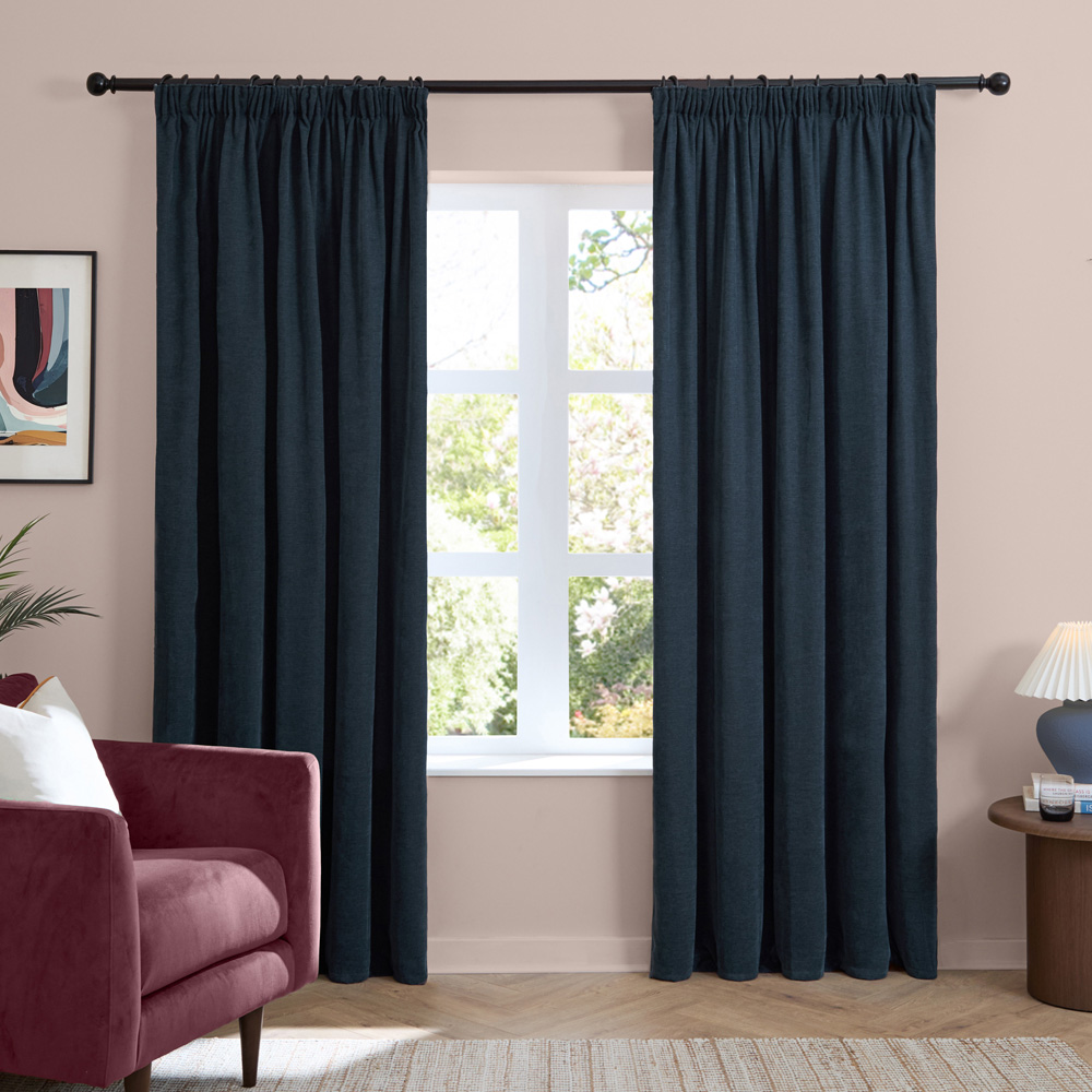 Furn Soft Chenille Navy Blackout Pencil Pleat Curtains 229 x 183cm Image 5