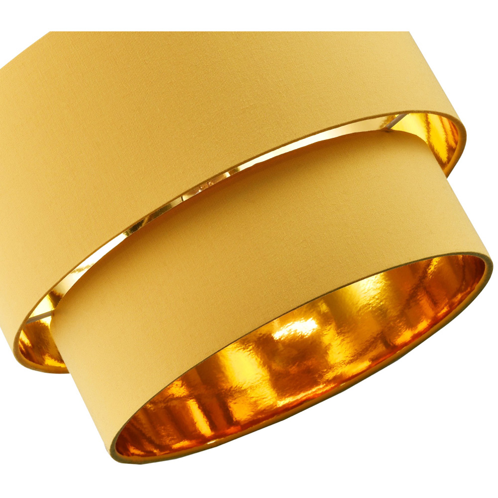 Happy Homewares Mustard Ochre Cotton Double Tier Shiny Golden Inner Pendant Shade Image 5