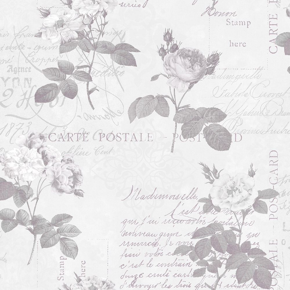 Galerie Country Cottage Postcard and Bouquets Grey Wallpaper Image