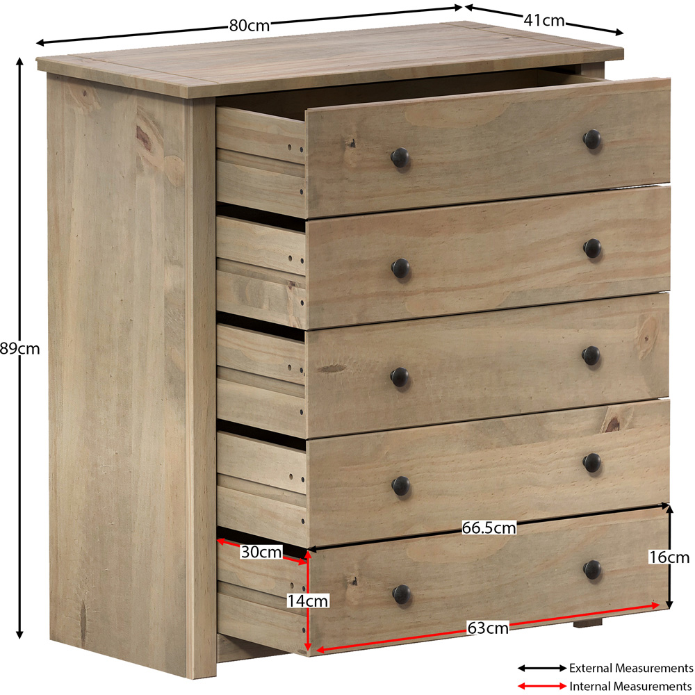 Vida Designs Panama 5 Drawer Pine Chest of Drawers Image 8