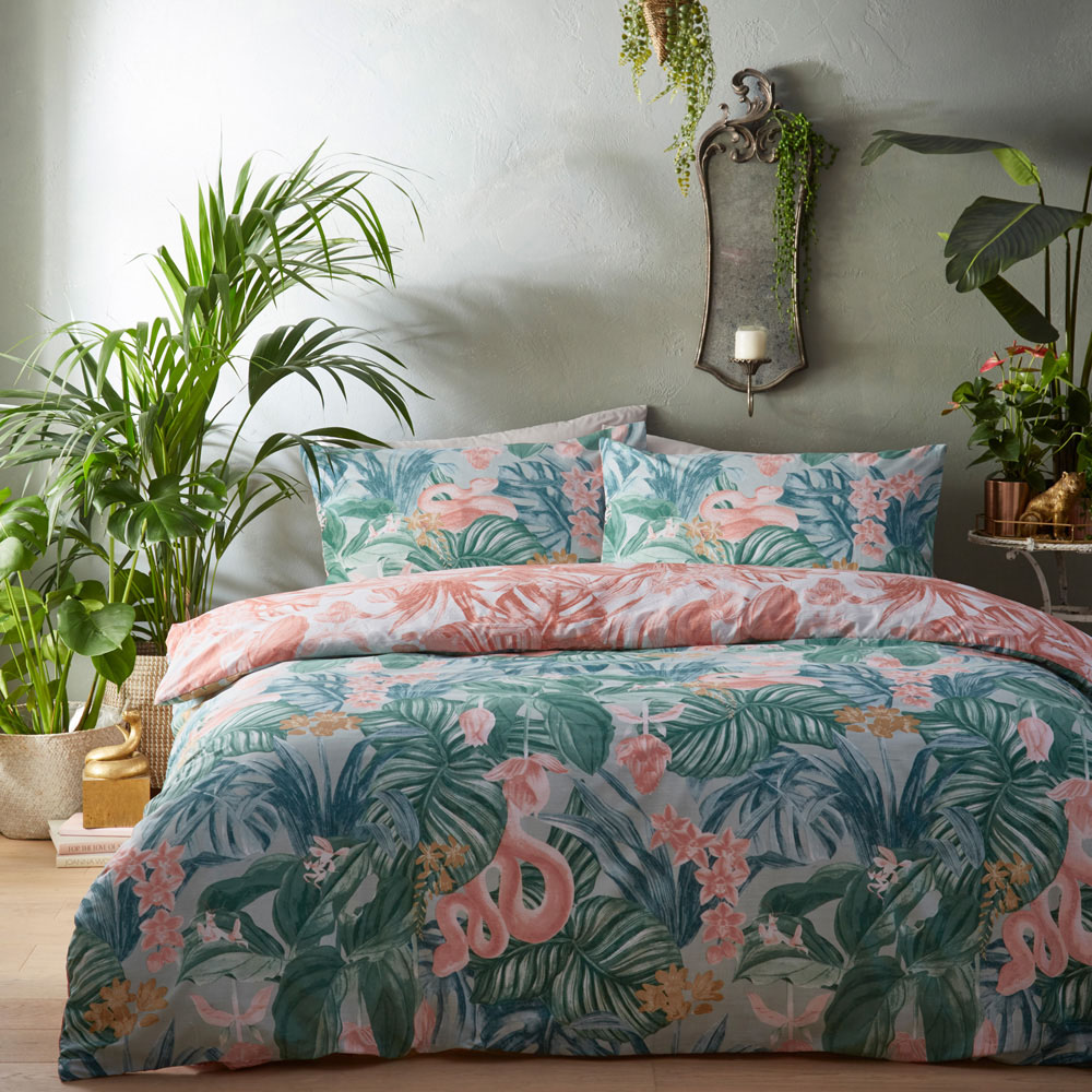 furn. Medinilla King Size Sage and Blush Tropical Duvet Cover Set Image 5