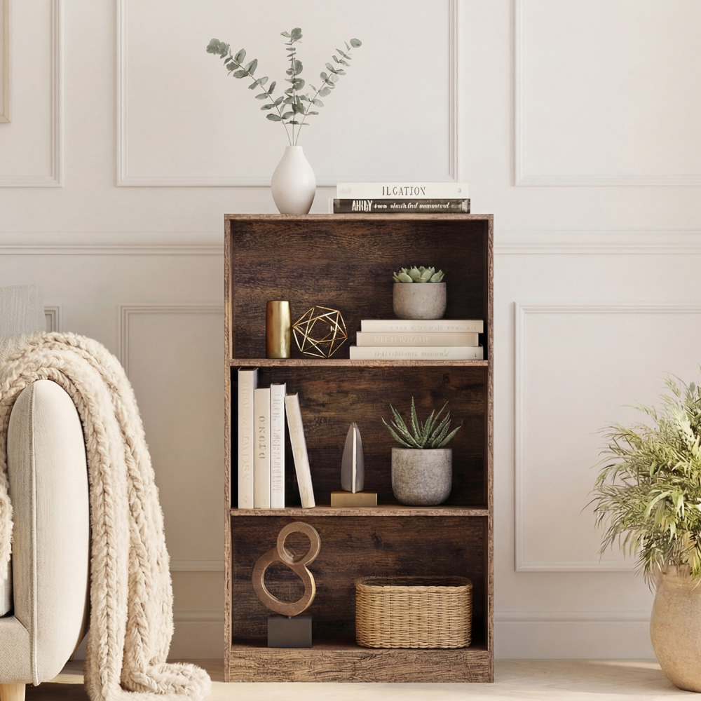 VIDA DESIGNS Cambridge 3 Shelf Dark Wood Medium Bookcase Image 3