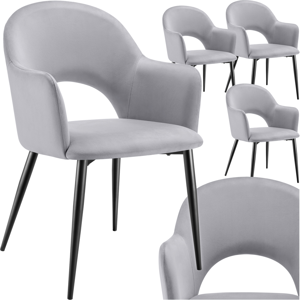 tectake Sasha Set of 4 Light Grey Dining Chair Image 2