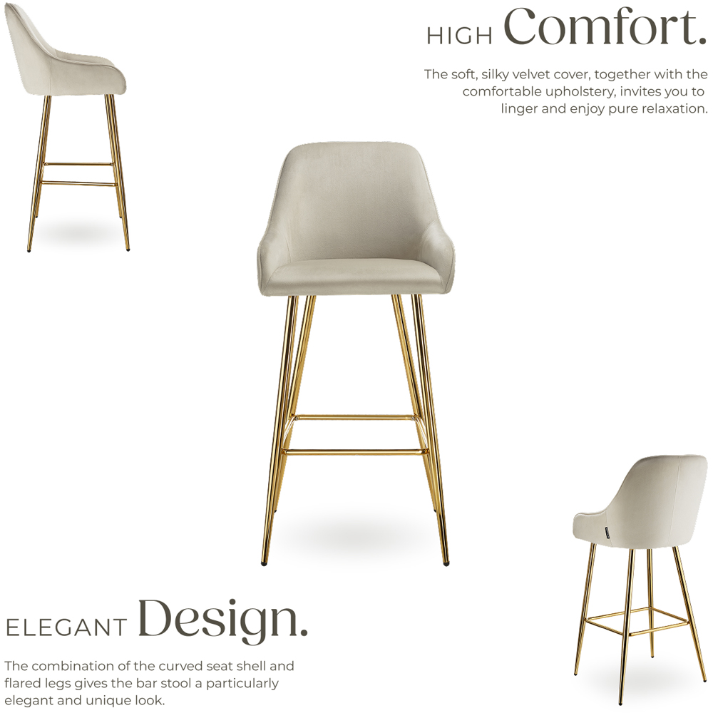 tectake Avane Velvet Bar Stool with Backrest Set of 4 Image 3