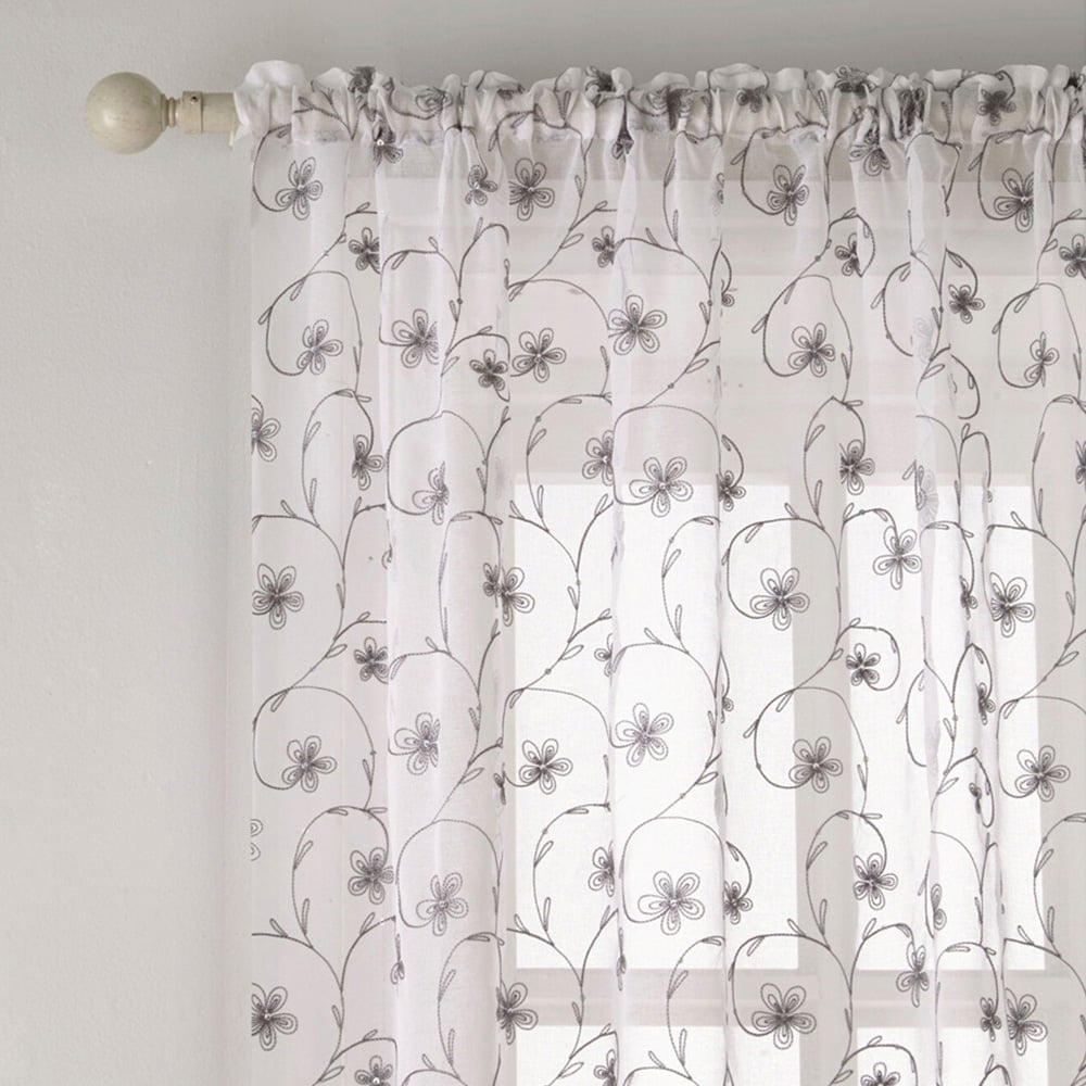 Belle Embroidered Voile Panel - Grey / 183cm Image 3