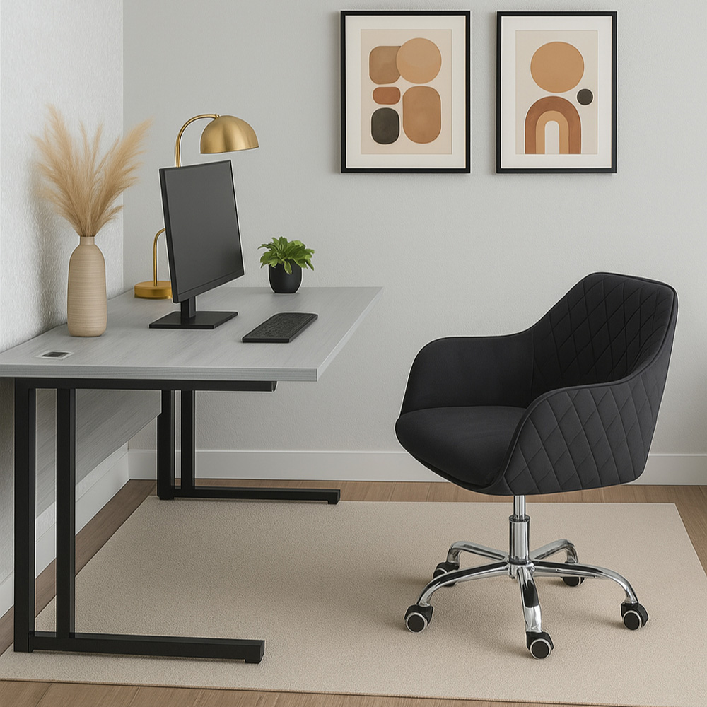 Kosy Koala Grey Wooden Office Desk with Black Velvet Upholstered Chair Image 7