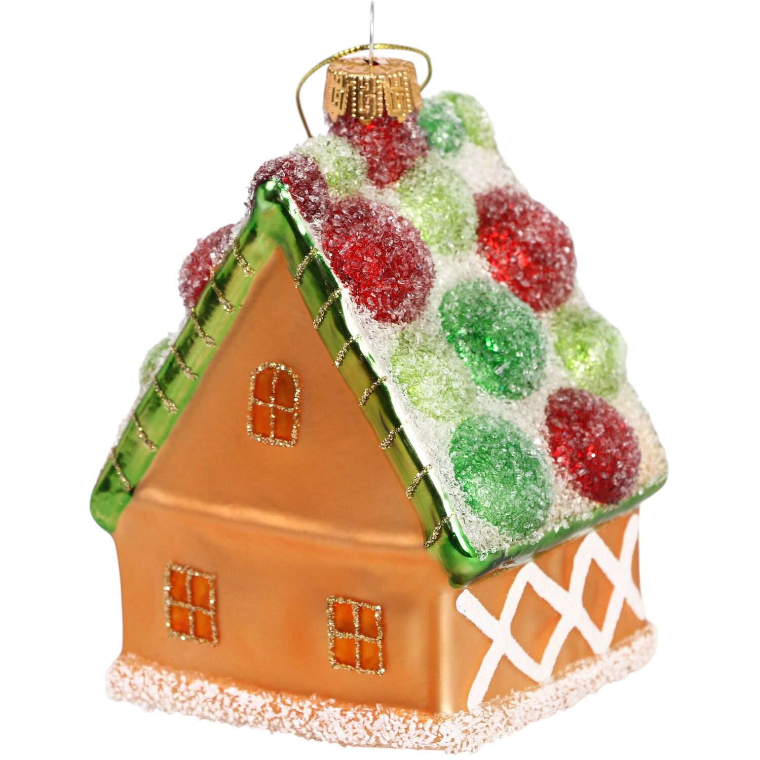 Glass Gingerbread House Tree Decoration Orange Image 3