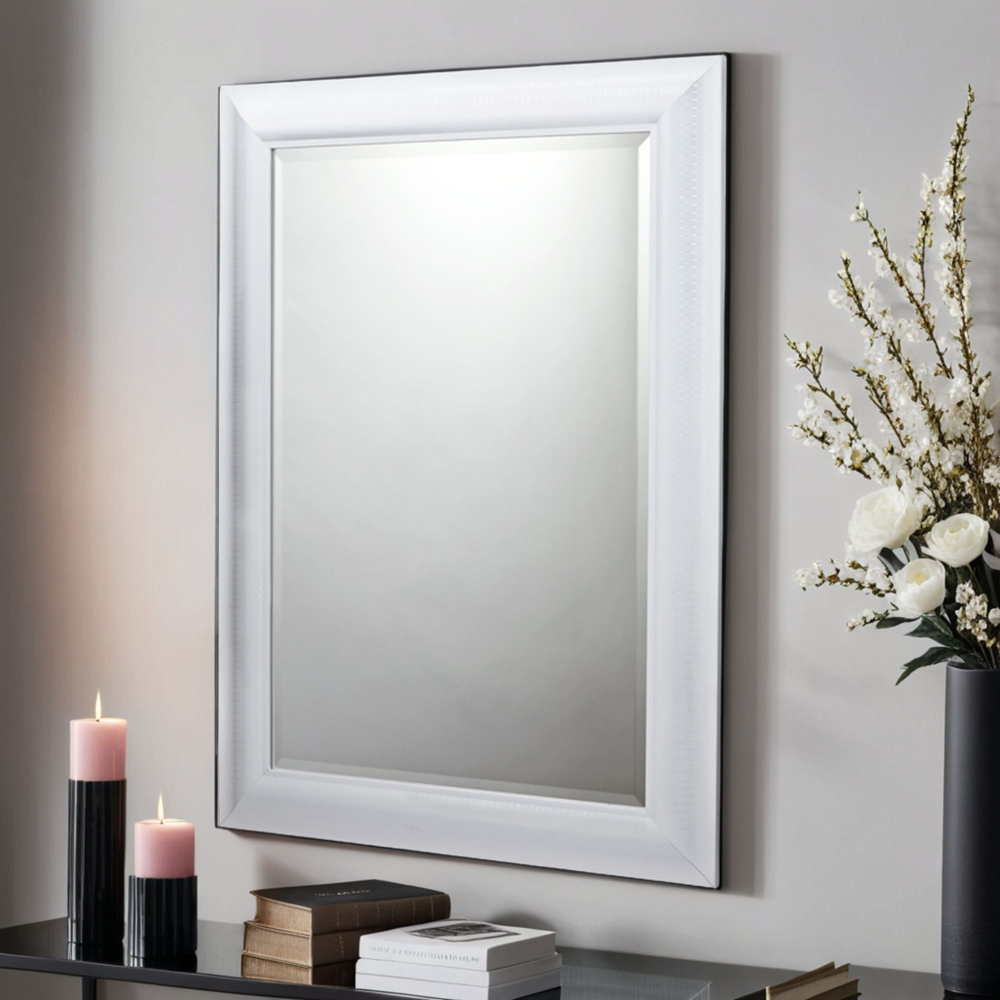 Yearn White Textured Wall Mirror 102 x 74cm Image 2