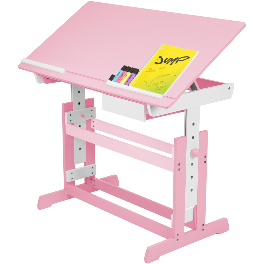 tectake Pink Wooden Writing Desk with Drawer Image 5