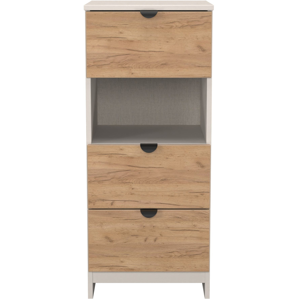 Crowndale Bora 3 Drawer Single Shelf Gold Oak and Kashmir Bedside Cabinet Image 2