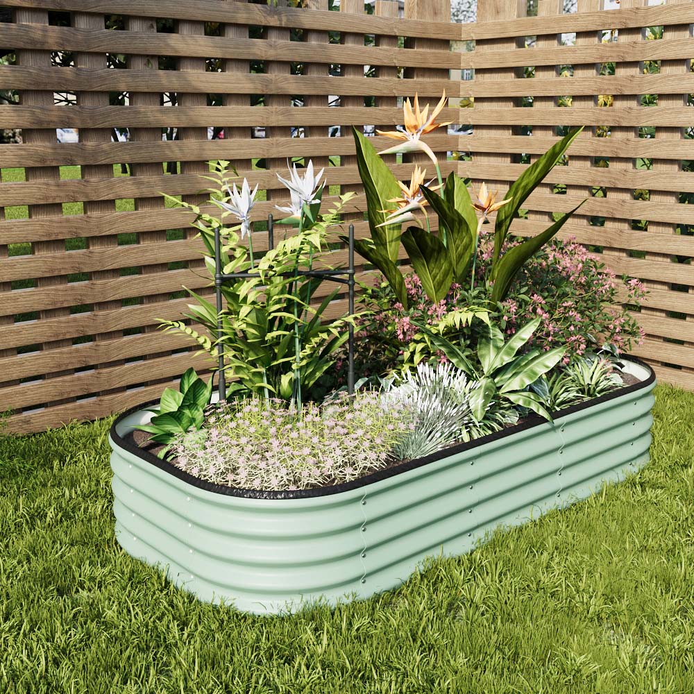 Living and Home Light Green Oval Shaped Galvanised Steel Raised Garden Bed 160 x 80 x 30cm Image 2