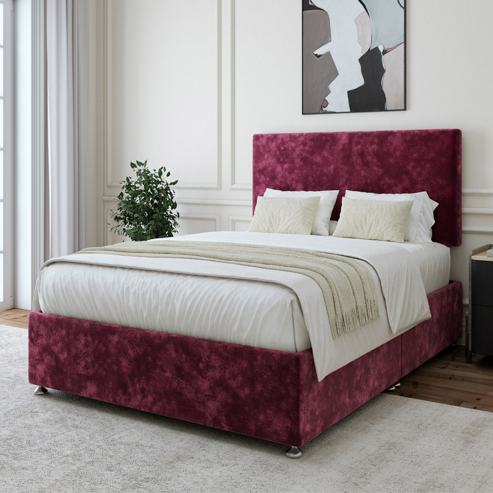 Bedmaster Small Double Aubergine Chenille Divan Base with Valencia Headboard Image 1