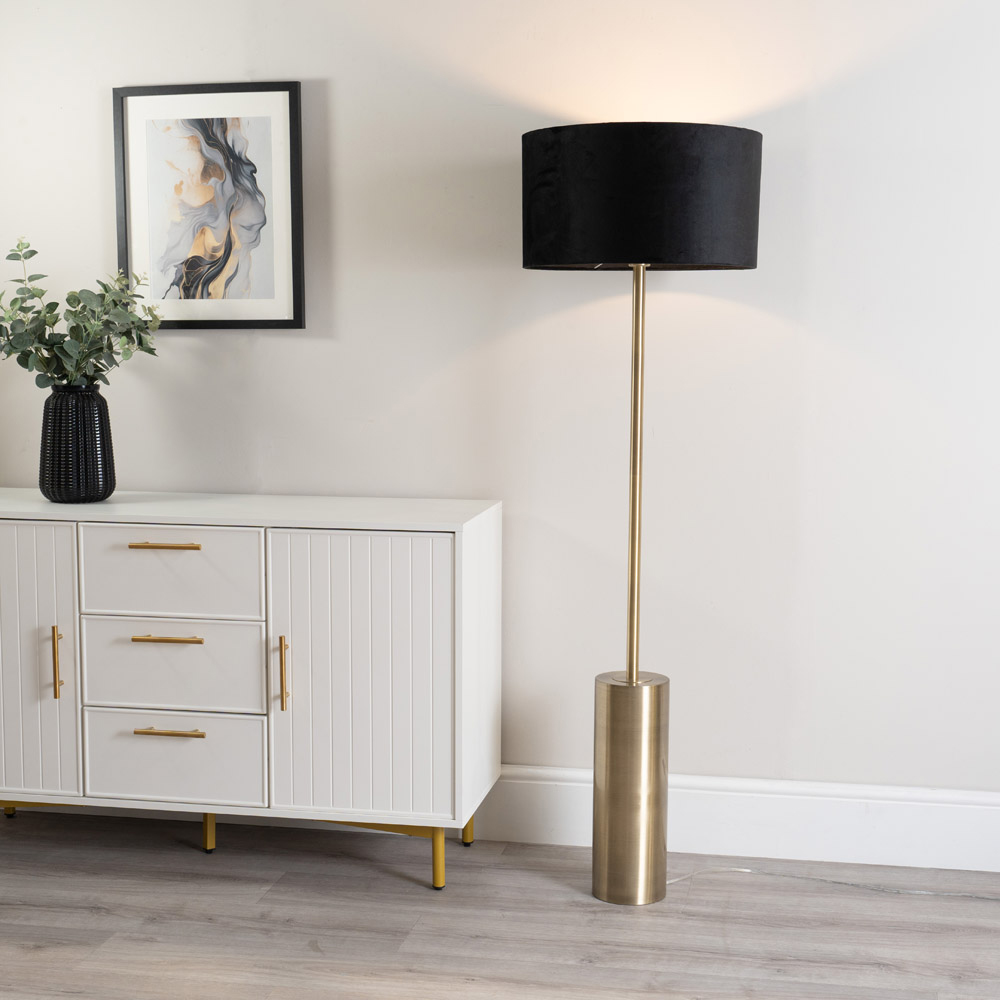 ValueLights Lexy Reni Forest Black Shade Antique Brass LED Floor Lamp Image 2