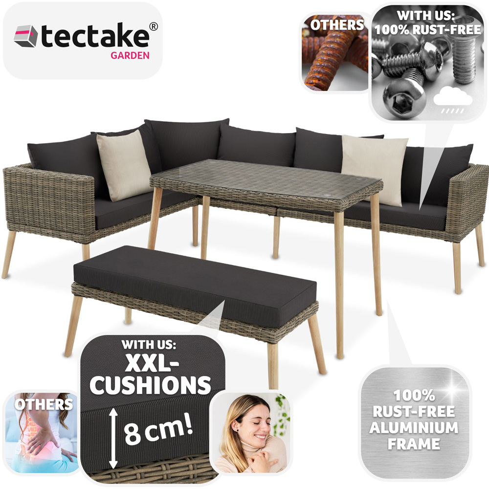 tectake Pula 7 Seater Natural Rattan Garden Corner Lounge Set Image 3