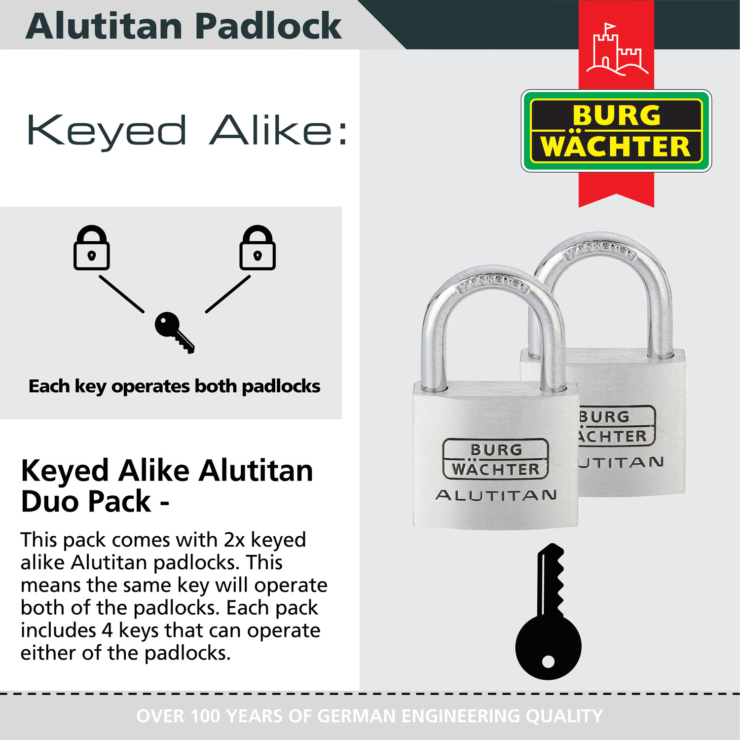 Pack of 2 Alutitan Aluminium Padlocks Silver 40mm Image 5