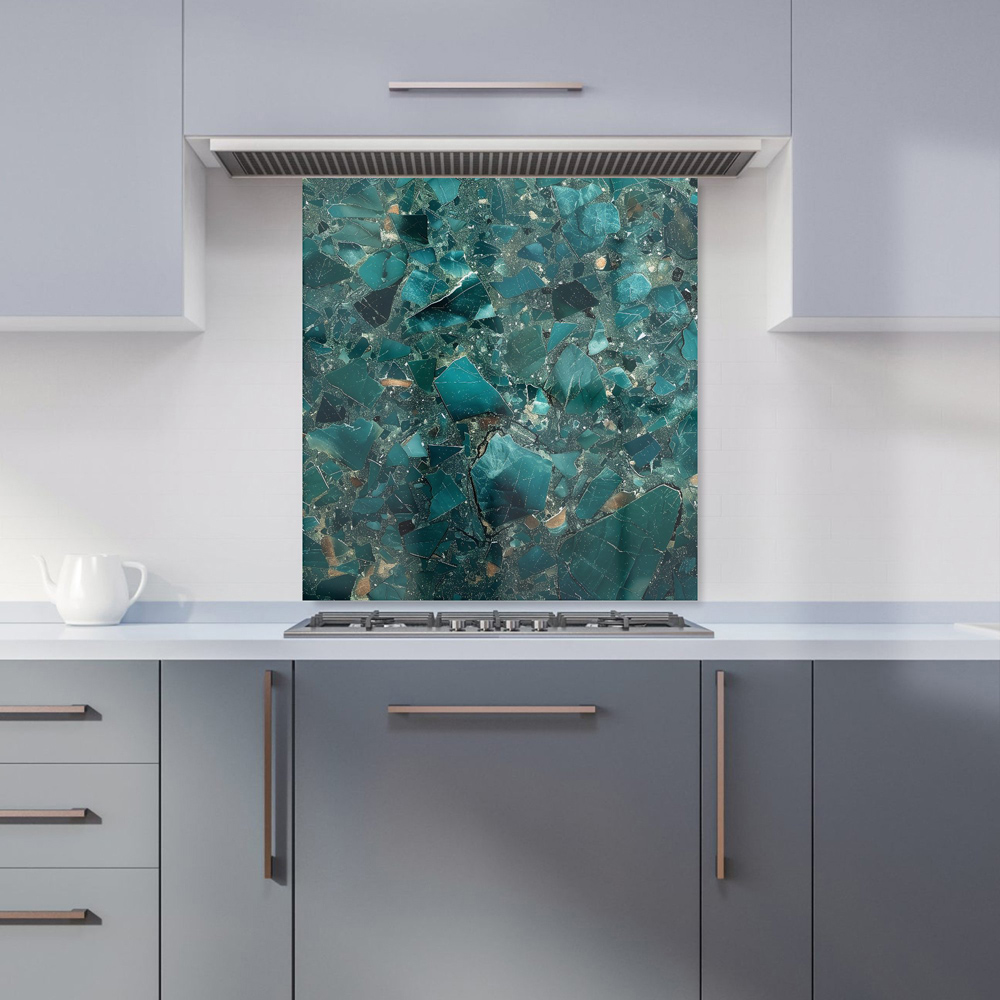 Warren Reed Designer Teal Quartz Effect Glass Kitchen Splashback 65 x 70cm Image 1