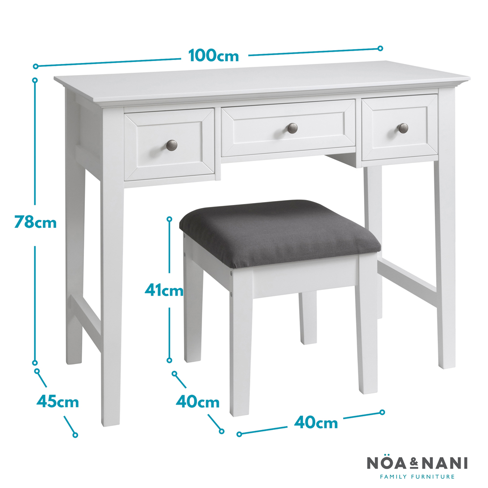Noa and Nani Karlstad 3 Drawer White Dressing Table and Stool Set Image 9