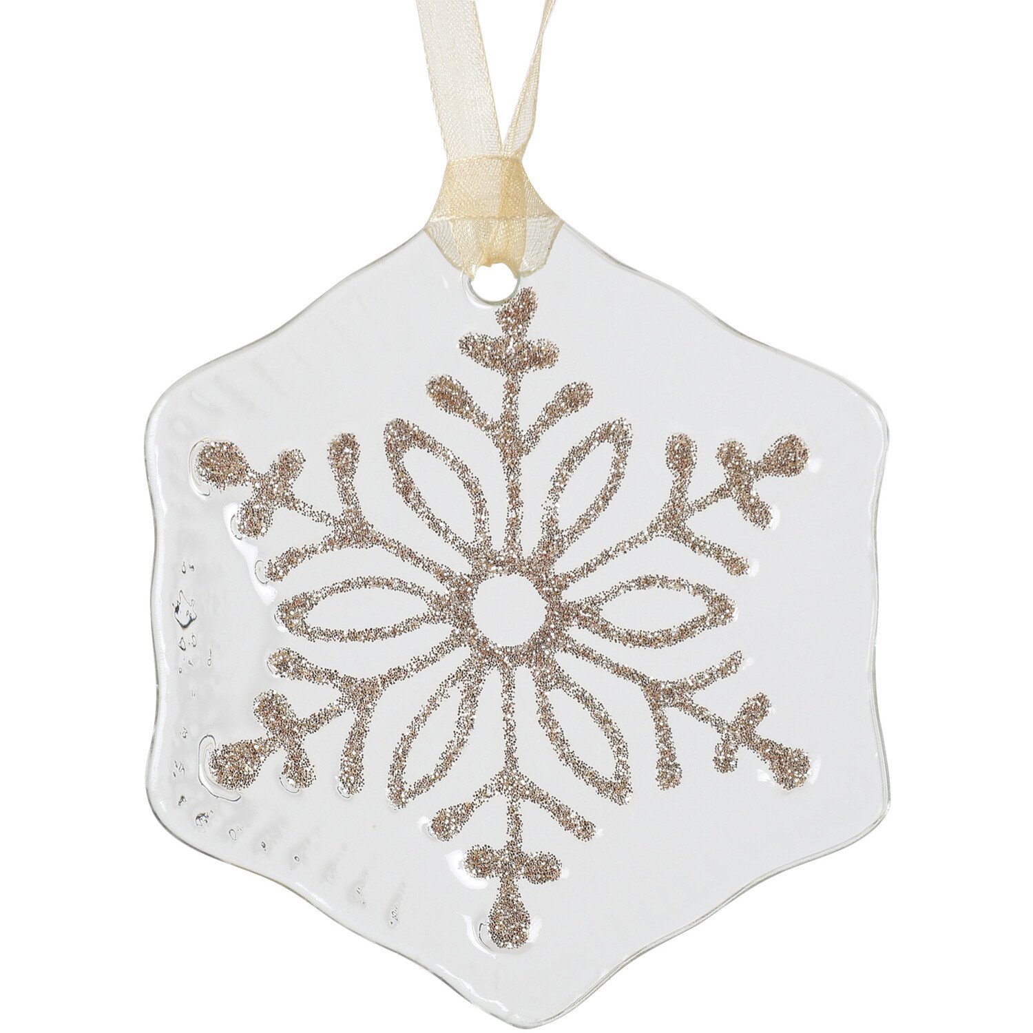 Glass Glitter Snowflake Hanging Decoration - Gold Image 2
