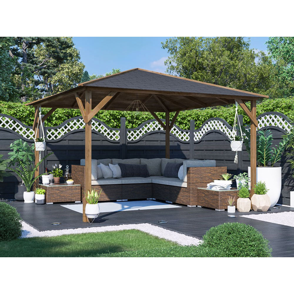 Dunster House Utopia 300 3 x 3m Brown Wooden Gazebo with Roof Shingles Image 3