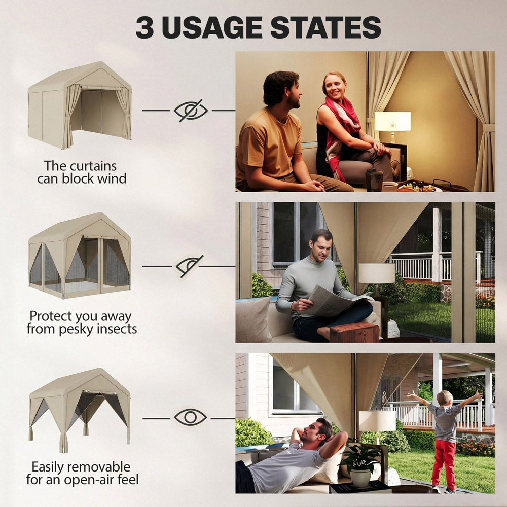 Outsunny 3 x 3m Khaki Garden Gazebo with Mesh Netting and Curtains Image 5