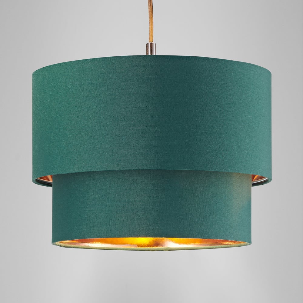 Happy Homewares Forest Green Cotton Shiny Copper Inner Double Tier Pendant Shade Image 7