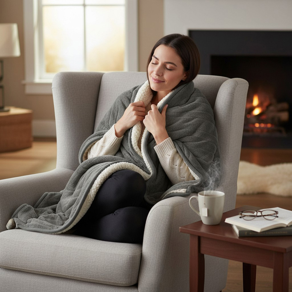 Air Pro Grey Single Flannel Heated Electric Blanket with Controller Image 2