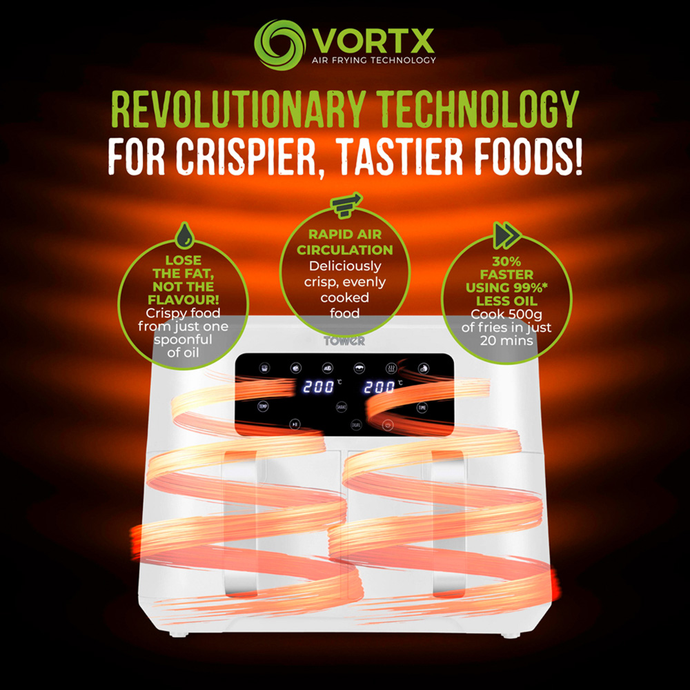 Tower Vortx T17137WHT White Dual Basket Chrome Trim Digital Air Fryer 8.5L Image 6