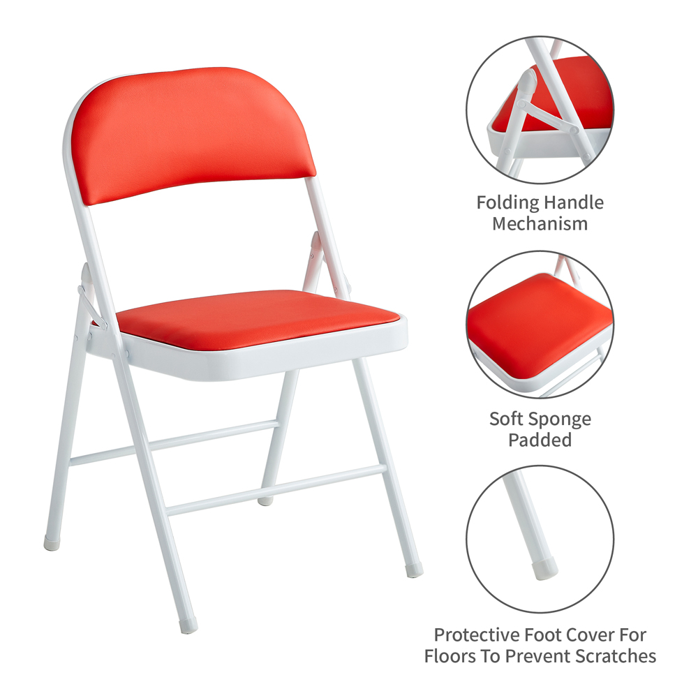 Set of 2 Red Padded Folding Metal Dining Chairs Image 6
