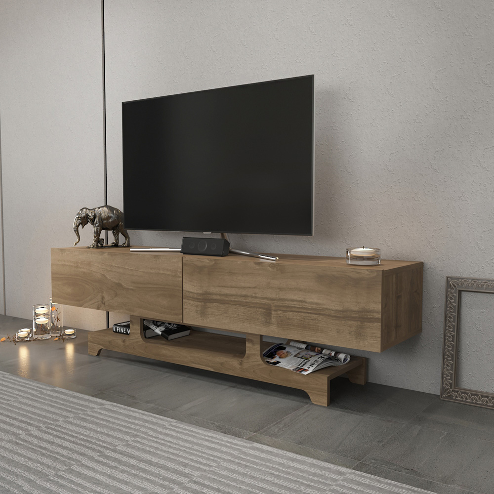 Decorotika Tera 2 Door Single Shelf Walnut TV Unit Image 5