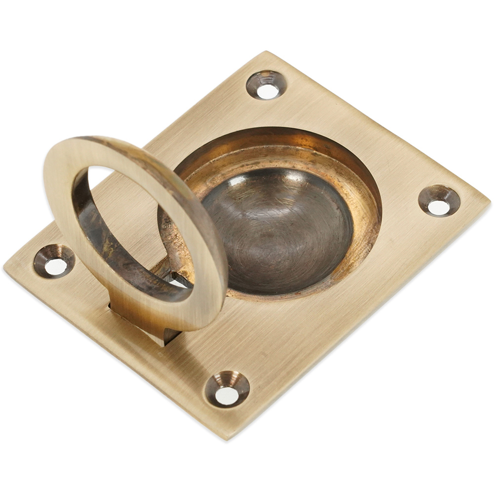 Spira Brass Antique Brass Square Flush Ring Pull Handle Image 3