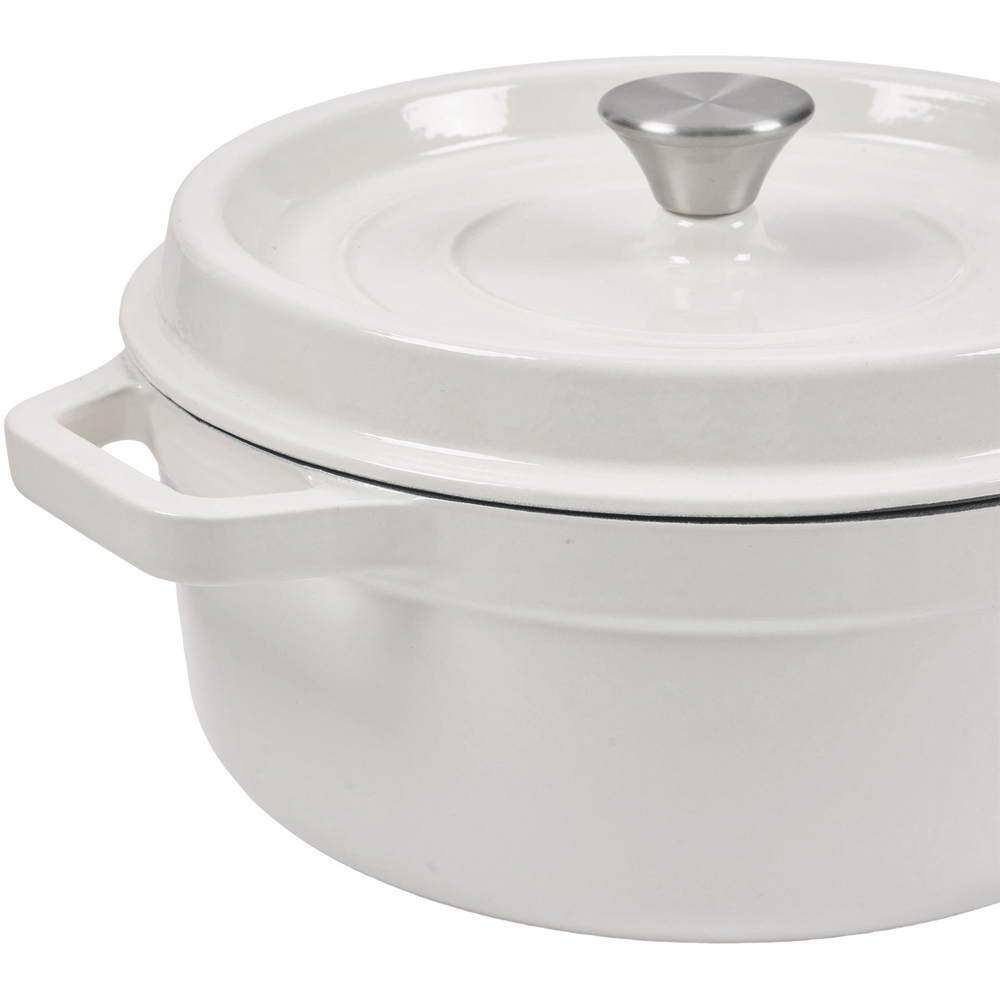 Living and Home Beige White Enamelled Cast Iron Dutch Oven Pot 5L Image 3
