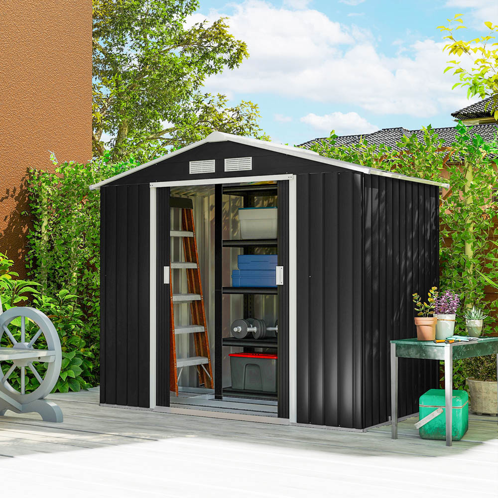 Outsunny 7 x 4ft Dark Grey Metal Apex Garden Shed Image 2