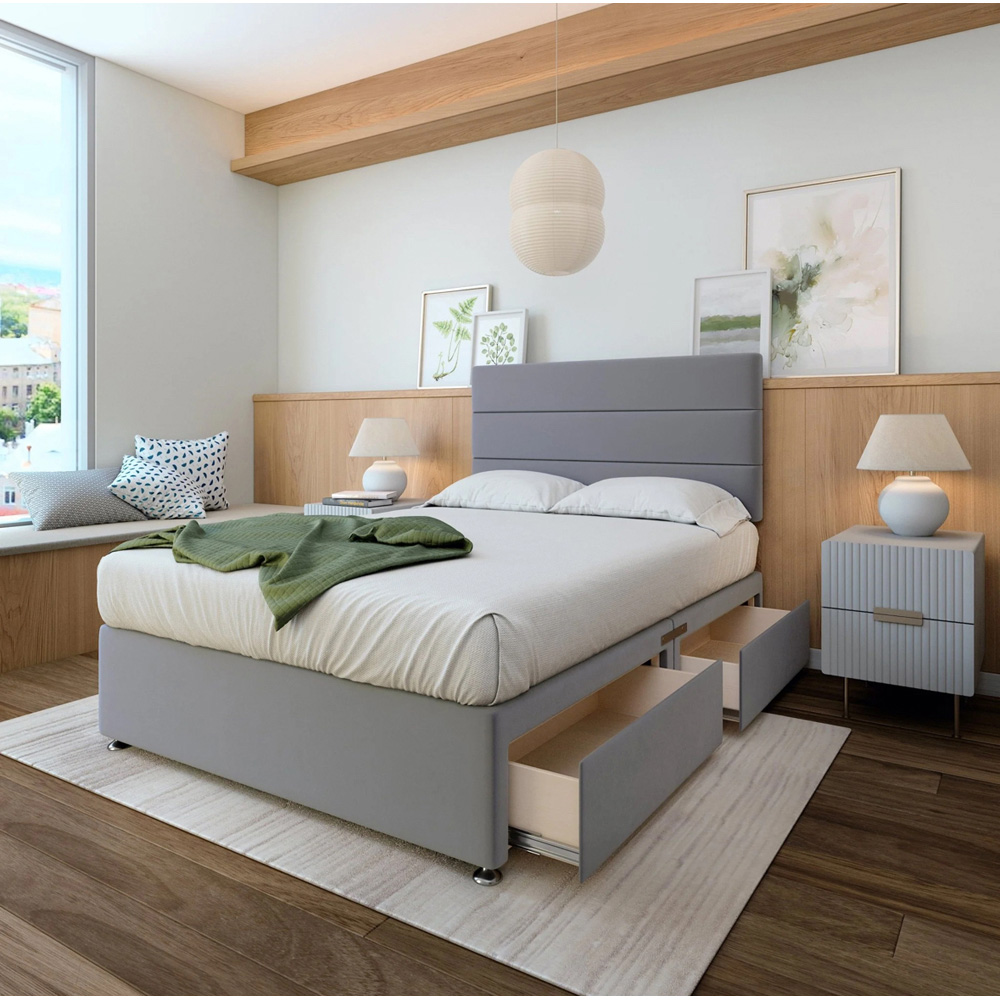 Bedmaster Super King Size Silver Plush Velvet 4 Drawer Divan Base Image 2