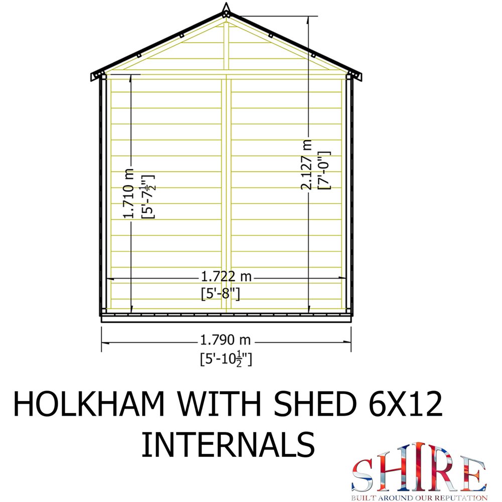 Shire Holkham 6 x 12ft Glazed Toughened Glass Greenhouse with Shed Image 8
