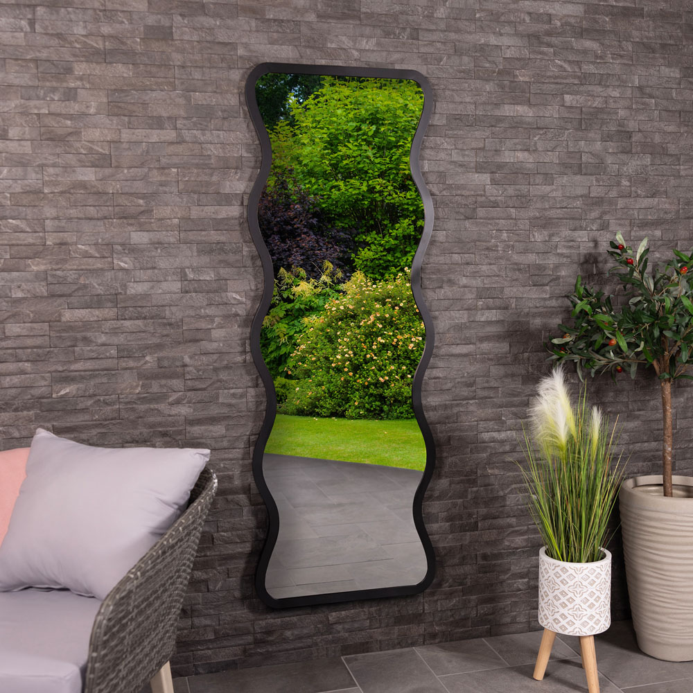 Charles Bentley Amsterdam Black Wavy Shape Outdoor Wall Mirror 170 x 60cm Image 2
