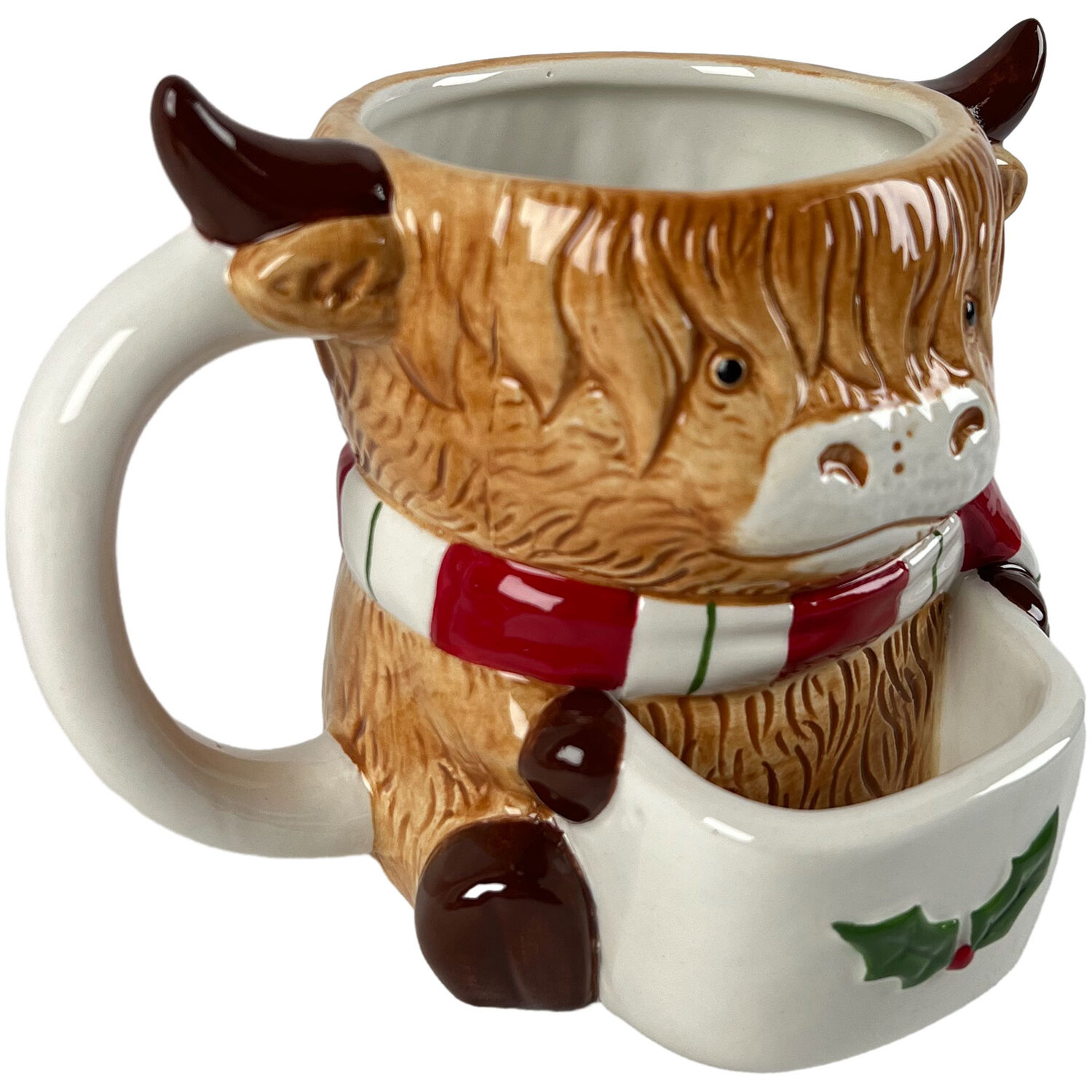Festive Hand Painted Highland Cow Mug Brown Image 3