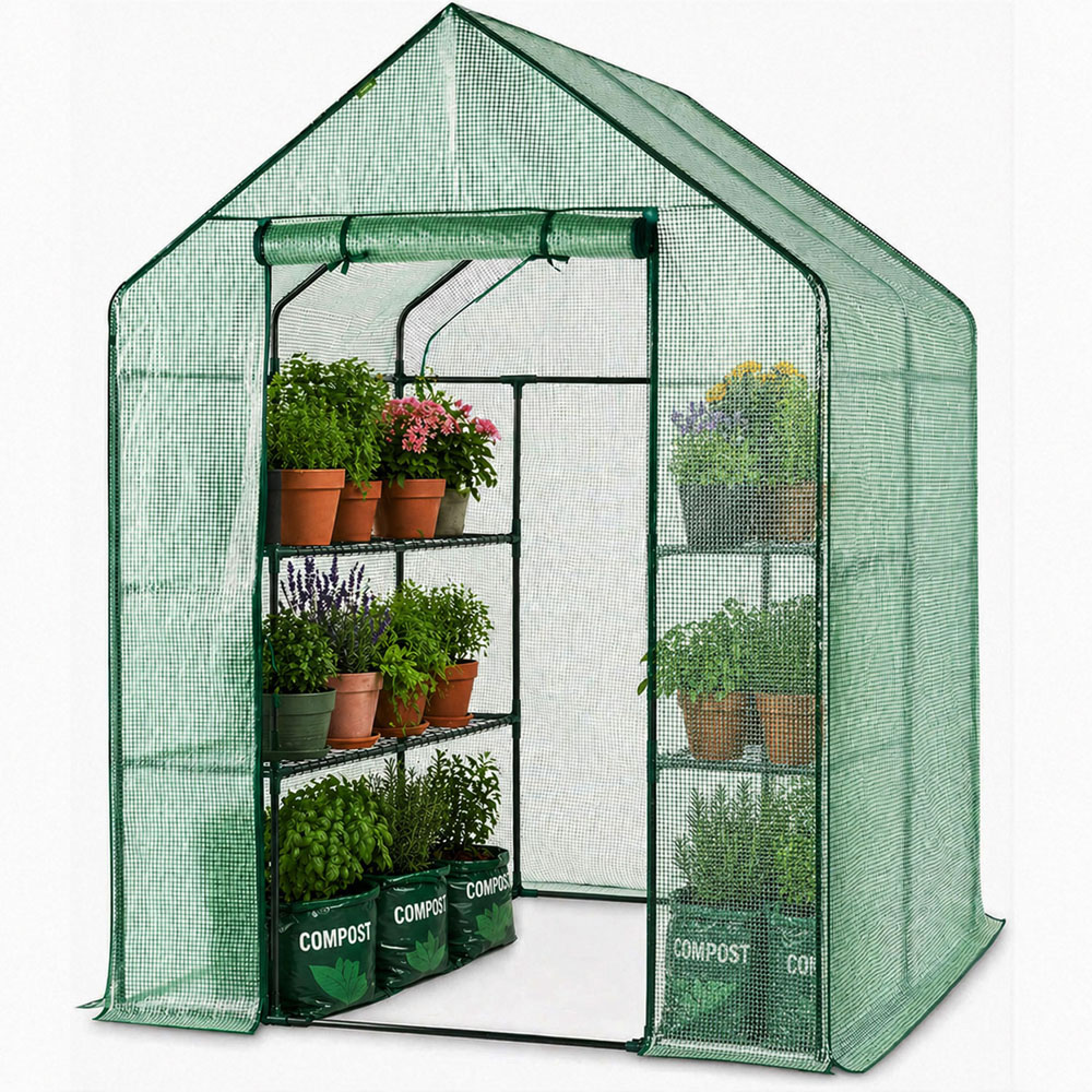Neo 8 Shelf Green PVC 4.7 x 4.7ft Walk-In Greenhouse Image 3