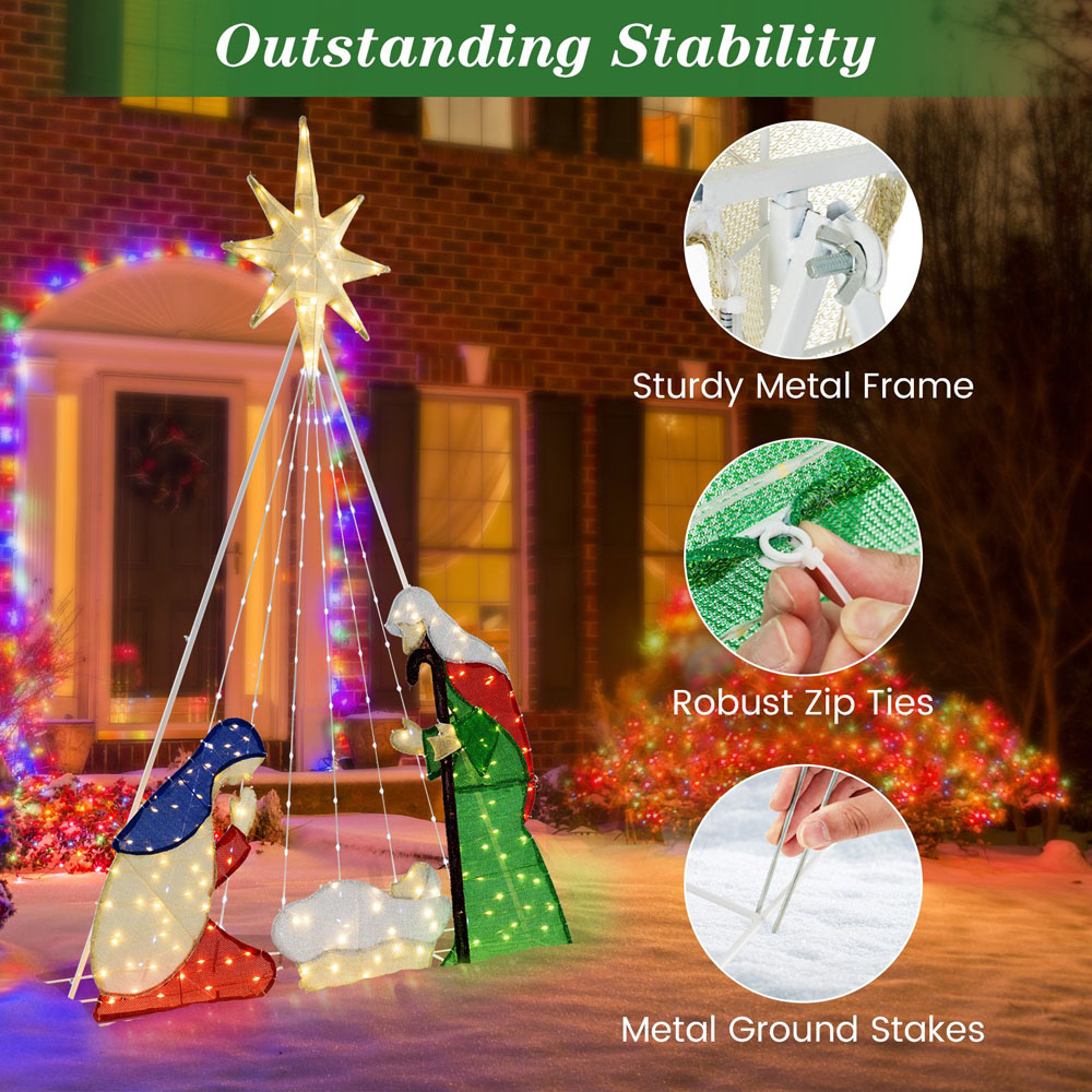 Costway Lighted Nativity Scene Holy Family Set Christmas Decoration 6ft Image 6