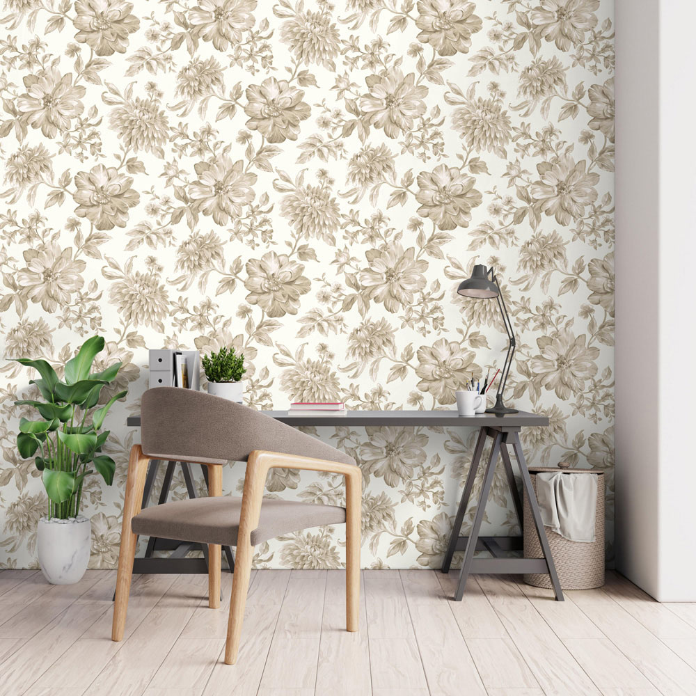 Fine Decor Isabella Floral Natural Wallpaper Image 5