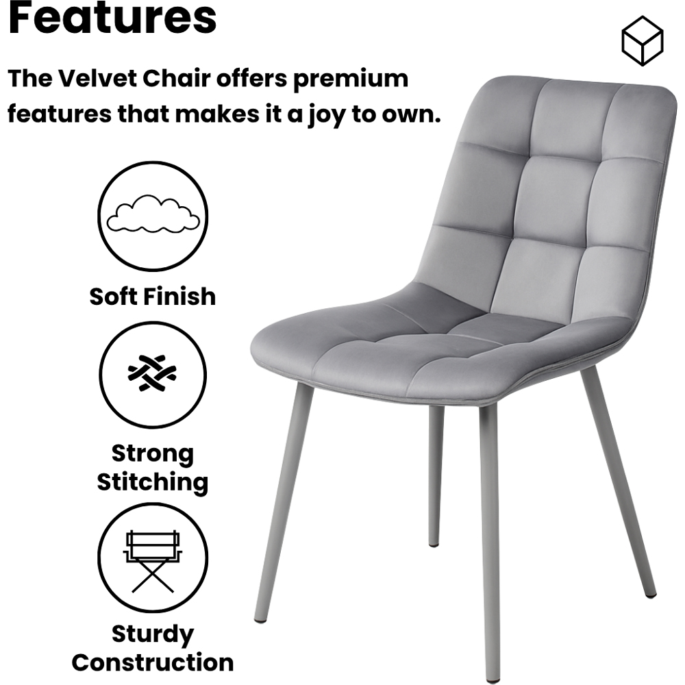 Portland Velvet 4 Seater Dining Set Stone Grey and Grey Image 8