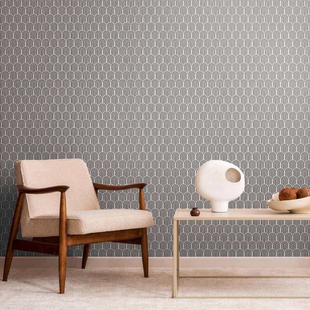 Hoopla Walls Retro Arch Black Non Woven Wallpaper Image 2