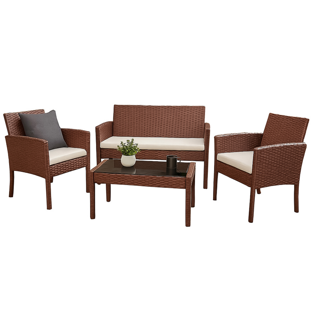 Home Republic Bali 4 Seater Brown Rattan Garden Sofa Set with Cushion Image 2