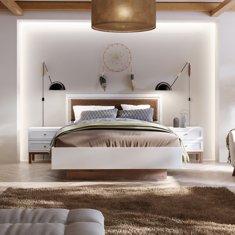 Florence Wensley 2 Drawer Light Grey and Oak Bedside Table Image 7