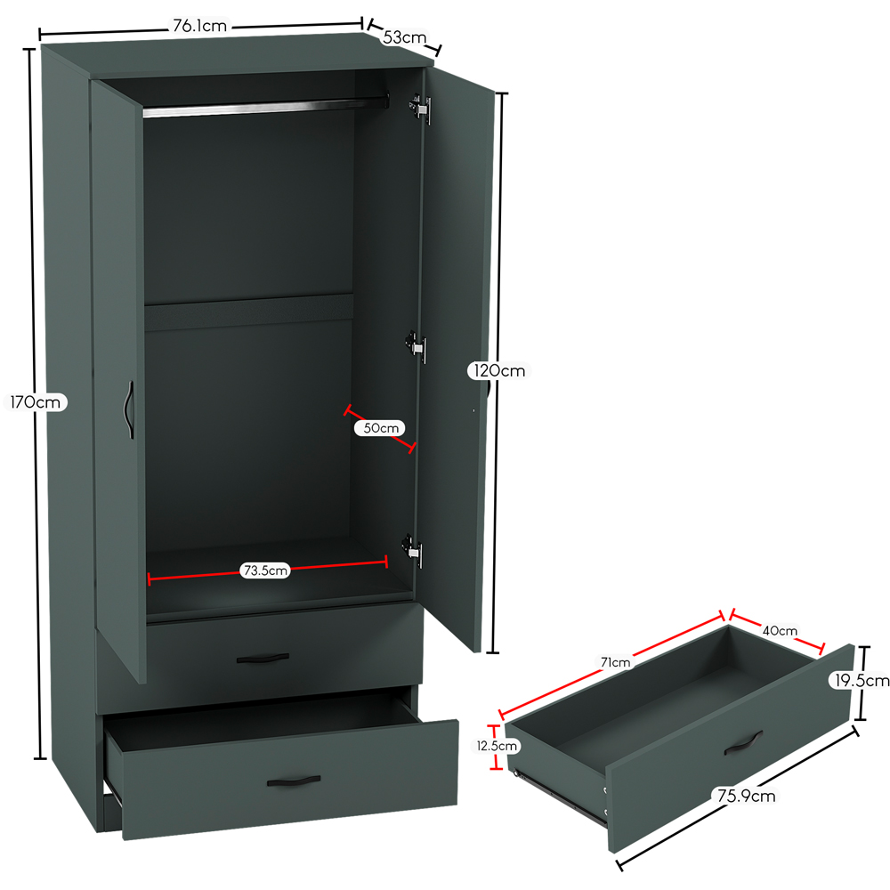Vida Designs Riano 2 Door 2 Drawer Green Wardrobe Image 7