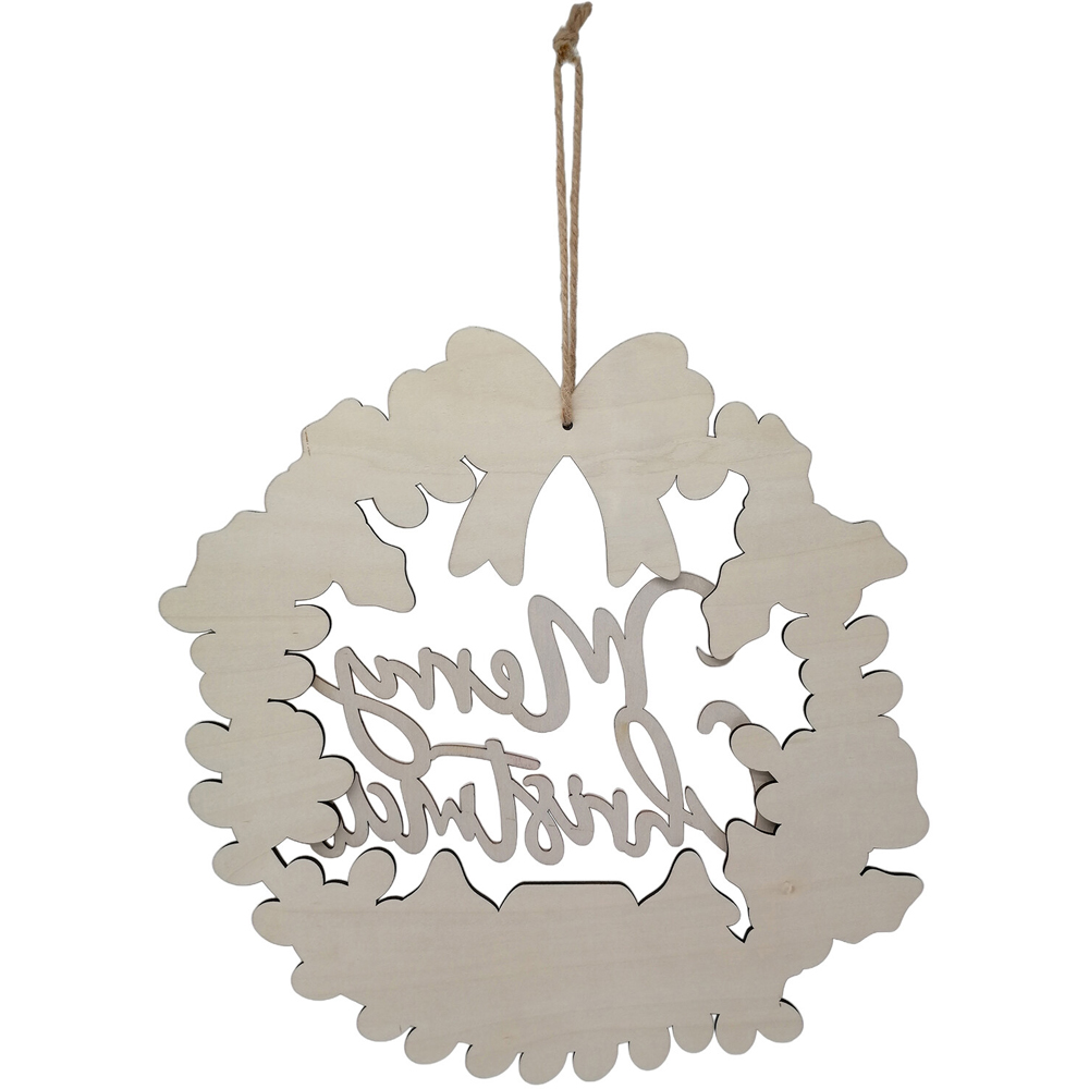 Merry Christmas Wooden Wreath Neutral Image 2