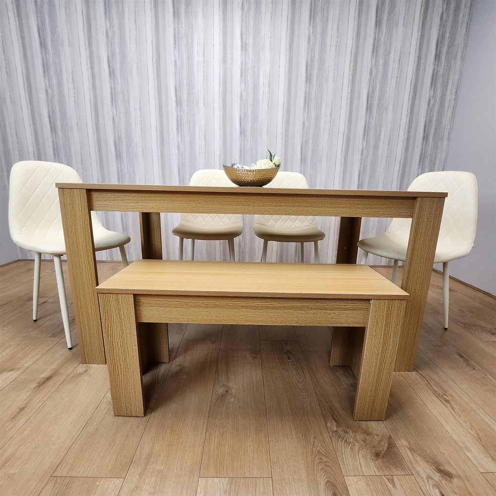 Portland 6 Seater Dining Set Oak Effect and Cream Image 4